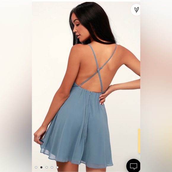 Letter of Love Slate Blue Backless Skater Dress - Picture 2 of 5